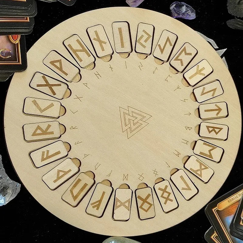 24Pcs Wood Runes Set Rune Board Kit Round Wooden Tile Divination Occultism Fortune-telling  Witchcraft Supplies for Altar WICCA