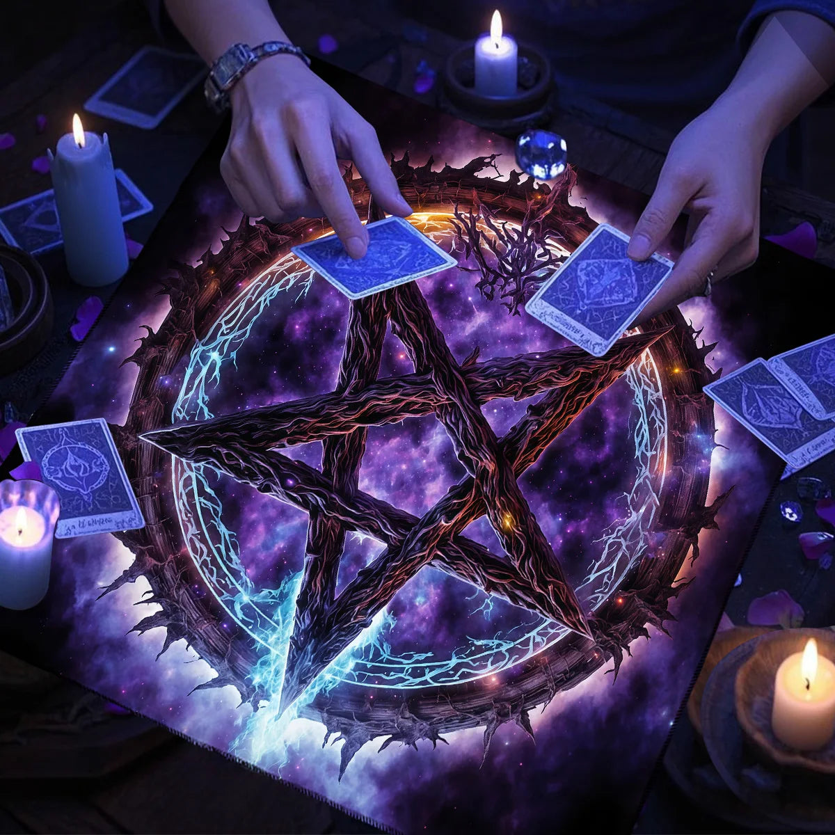 Pagan Altar Cloth with Star Pattern Vibrant Floral & Plants Vines Tarot Cloth For Divination Decor Witchcraft Oracle Cards Pads