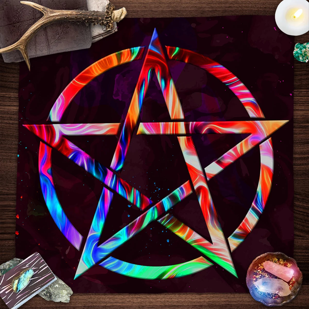 Pagan Altar Cloth with Star Pattern Vibrant Floral & Plants Vines Tarot Cloth For Divination Decor Witchcraft Oracle Cards Pads