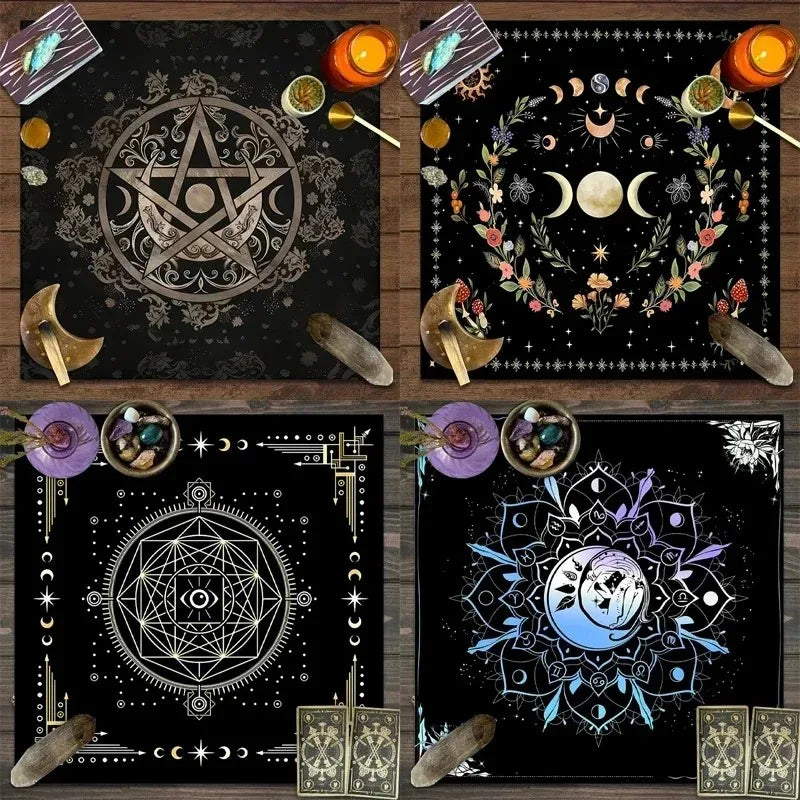 VIKAMA Moon Phase Floral Mushroom Tarot Altar Cloth Witchcraft Divination Mat Mystic Nature Ritual Tablecloth