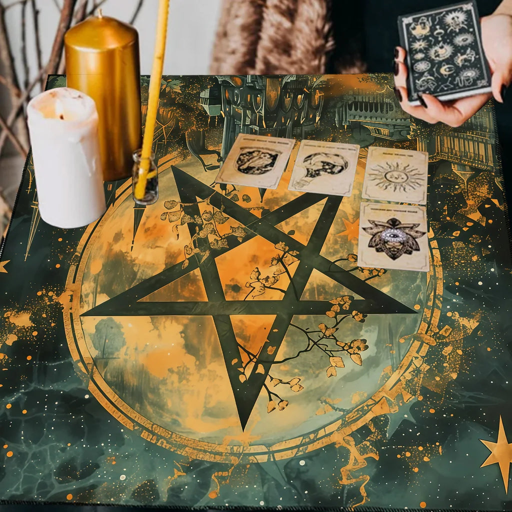 Pagan Altar Cloth with Star Pattern Vibrant Floral & Plants Vines Tarot Cloth For Divination Decor Witchcraft Oracle Cards Pads