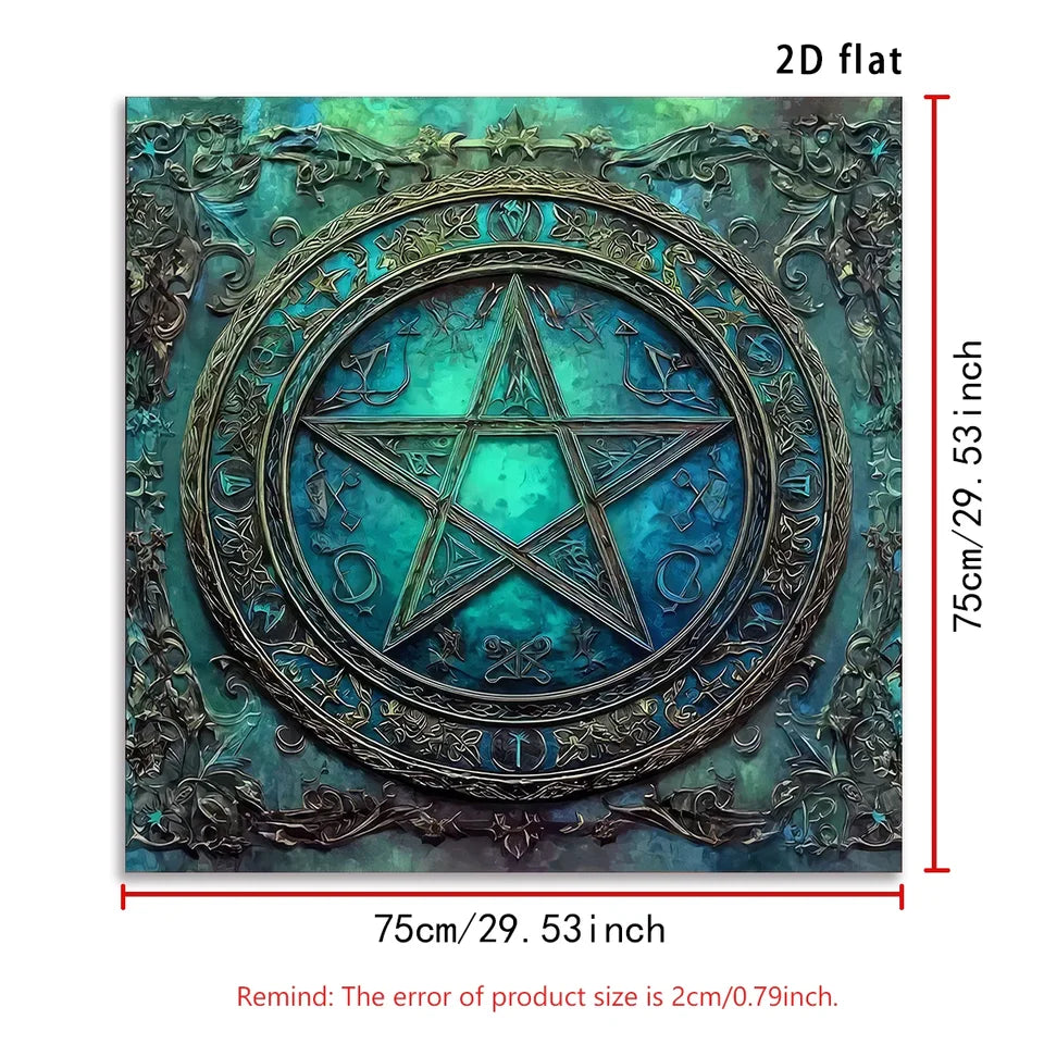 Gothic Pentagram Altar Cloth Tarot Tablecloth Mystical  Blue-green Pagan Witchcraft Divination Cloth Tarot Reading Tarot Mat