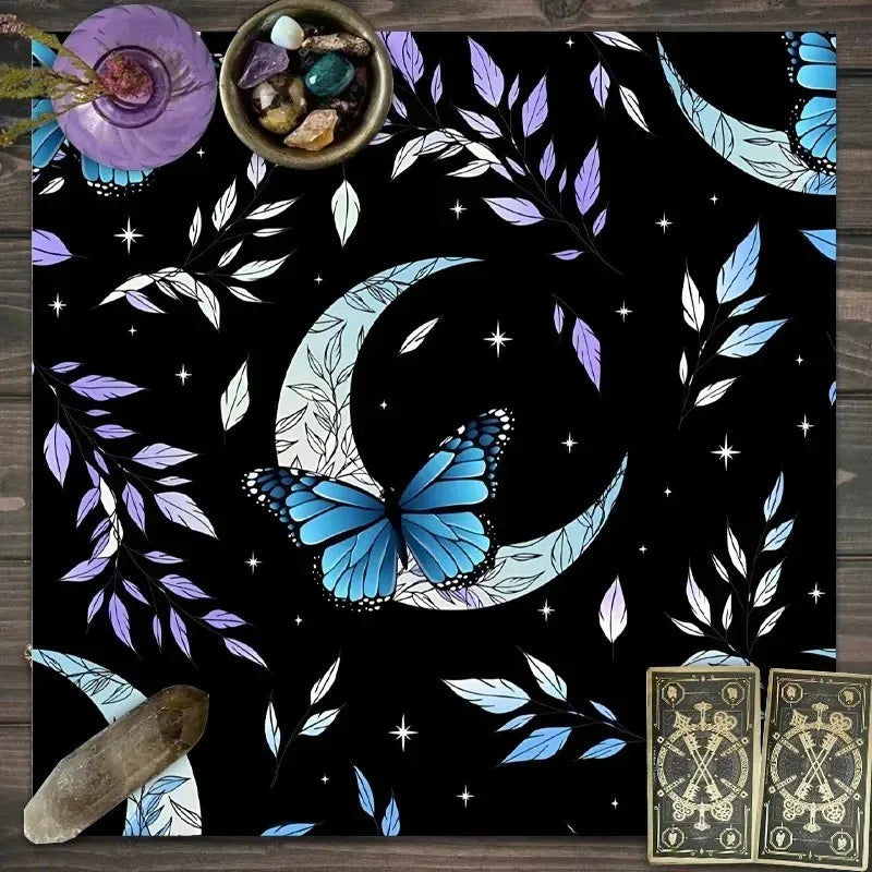 VIKAMA Moon Phase Floral Mushroom Tarot Altar Cloth Witchcraft Divination Mat Mystic Nature Ritual Tablecloth