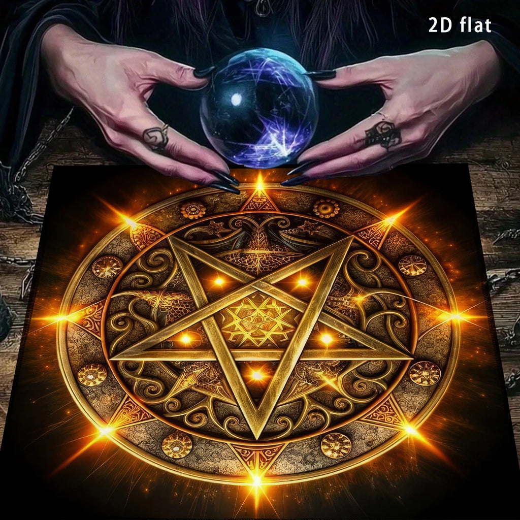 Gothic Pentagram Altar Cloth Tarot Tablecloth Mystical  Blue-green Pagan Witchcraft Divination Cloth Tarot Reading Tarot Mat
