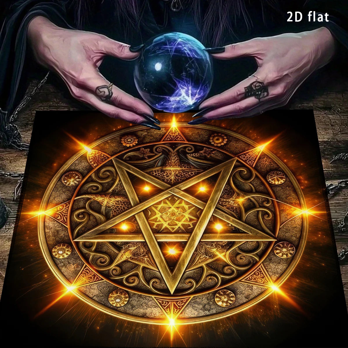 Gothic Pentagram Altar Cloth Tarot Tablecloth Mystical  Blue-green Pagan Witchcraft Divination Cloth Tarot Reading Tarot Mat