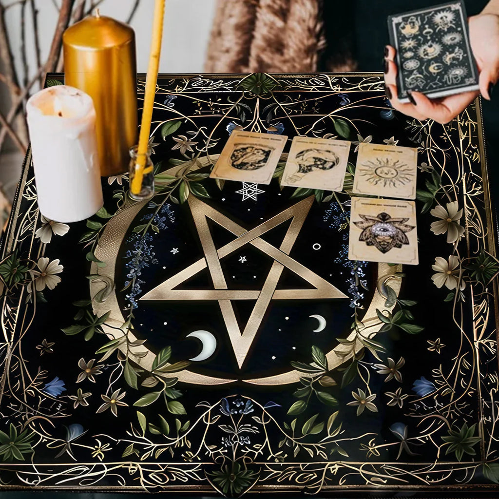 Pagan Altar Cloth with Star Pattern Vibrant Floral & Plants Vines Tarot Cloth For Divination Decor Witchcraft Oracle Cards Pads
