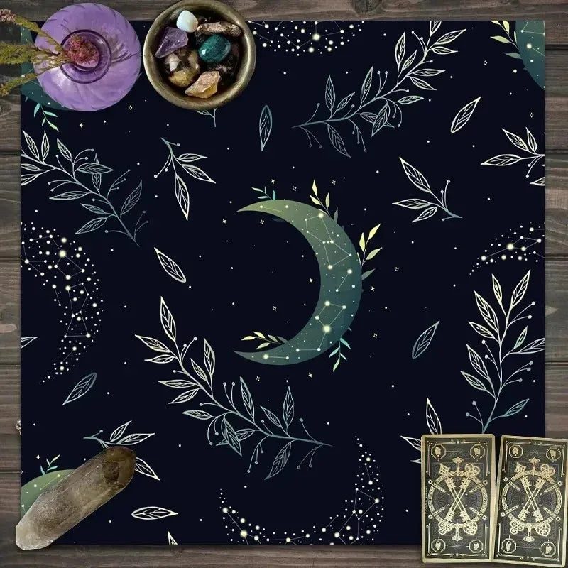 VIKAMA Moon Phase Floral Mushroom Tarot Altar Cloth Witchcraft Divination Mat Mystic Nature Ritual Tablecloth