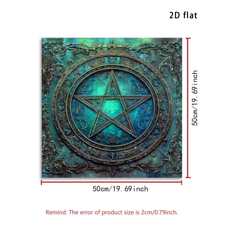 Gothic Pentagram Altar Cloth Tarot Tablecloth Mystical  Blue-green Pagan Witchcraft Divination Cloth Tarot Reading Tarot Mat