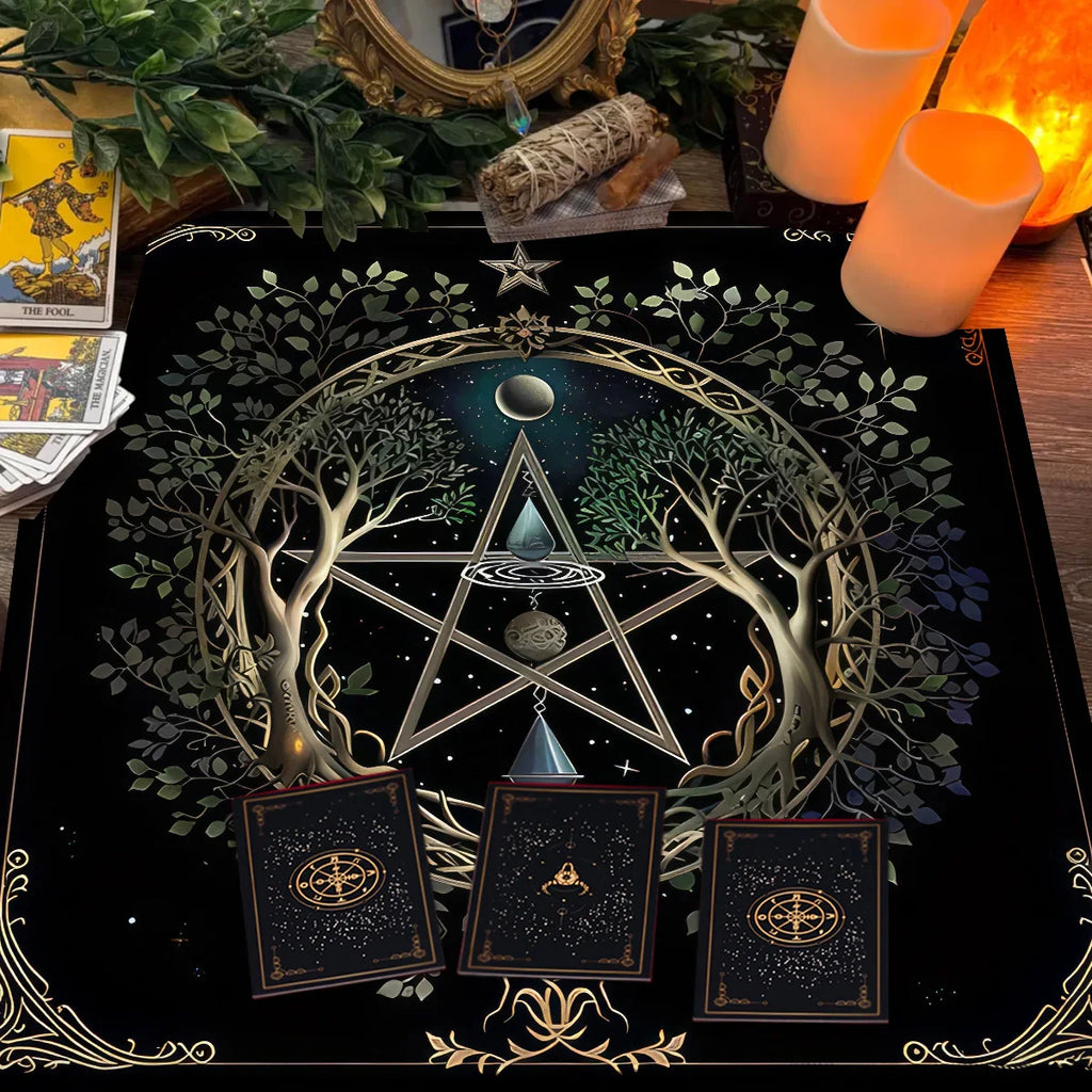 Pagan Altar Cloth with Star Pattern Vibrant Floral & Plants Vines Tarot Cloth For Divination Decor Witchcraft Oracle Cards Pads