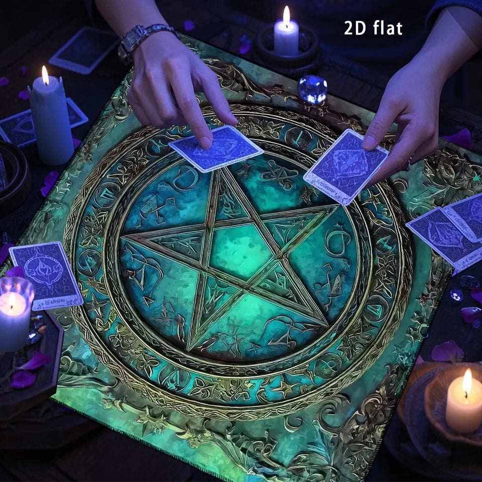 Gothic Pentagram Altar Cloth Tarot Tablecloth Mystical  Blue-green Pagan Witchcraft Divination Cloth Tarot Reading Tarot Mat