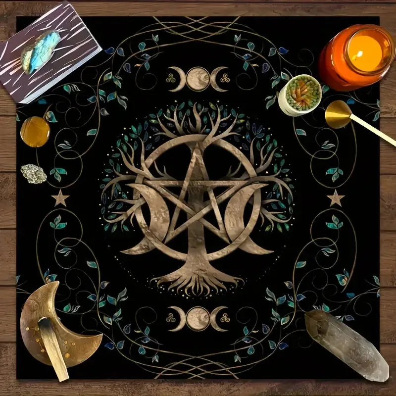 VIKAMA Butterfly Moon Tarot Tablecloth Purple Mystic Butterfly Moth Totem Bohemian-Style Meditation Mat Ritual Atmosphere Decor