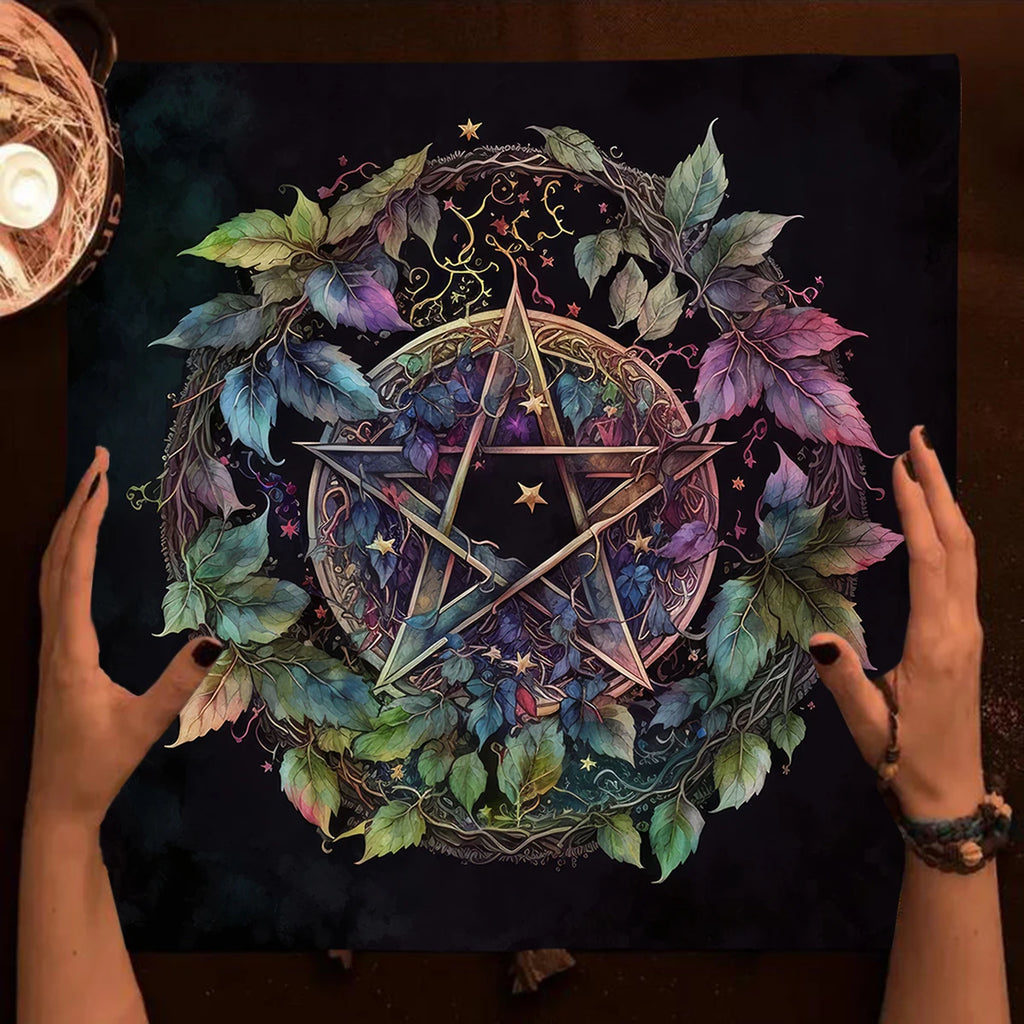 Pagan Altar Cloth with Star Pattern Vibrant Floral & Plants Vines Tarot Cloth For Divination Decor Witchcraft Oracle Cards Pads