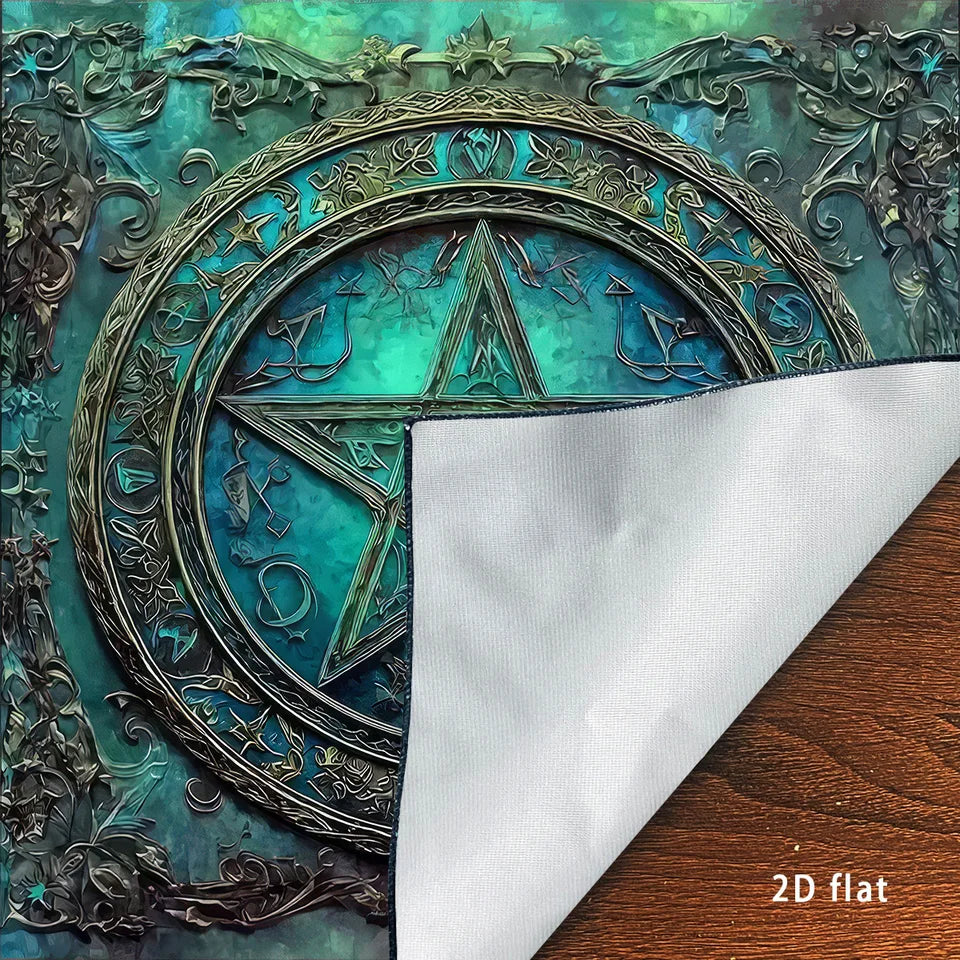 Gothic Pentagram Altar Cloth Tarot Tablecloth Mystical  Blue-green Pagan Witchcraft Divination Cloth Tarot Reading Tarot Mat