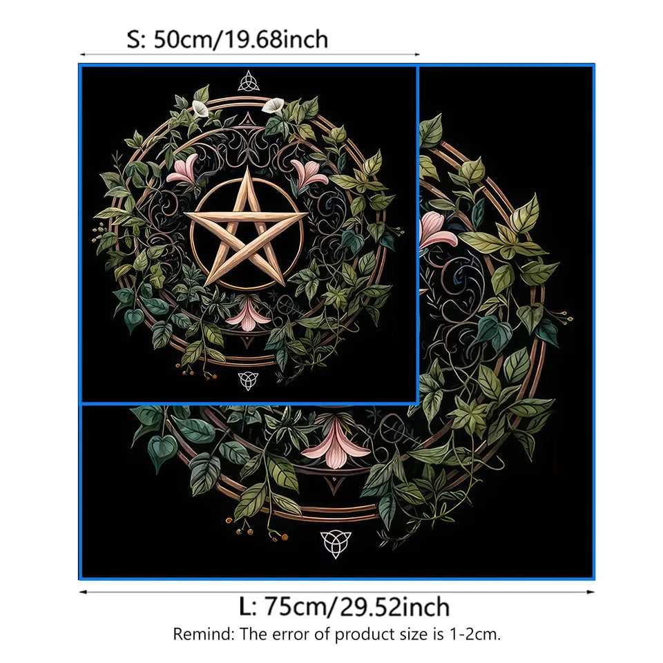 Pagan Altar Cloth with Star Pattern Vibrant Floral & Plants Vines Tarot Cloth For Divination Decor Witchcraft Oracle Cards Pads