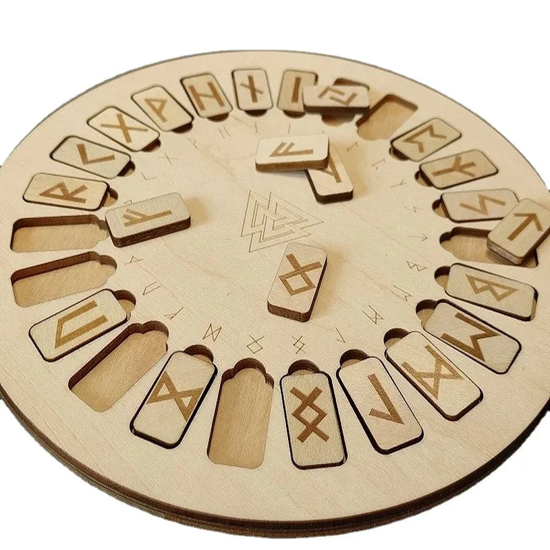 24Pcs Wood Runes Set Rune Board Kit Round Wooden Tile Divination Occultism Fortune-telling  Witchcraft Supplies for Altar WICCA