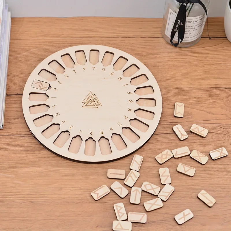 24Pcs Wood Runes Set Rune Board Kit Round Wooden Tile Divination Occultism Fortune-telling  Witchcraft Supplies for Altar WICCA