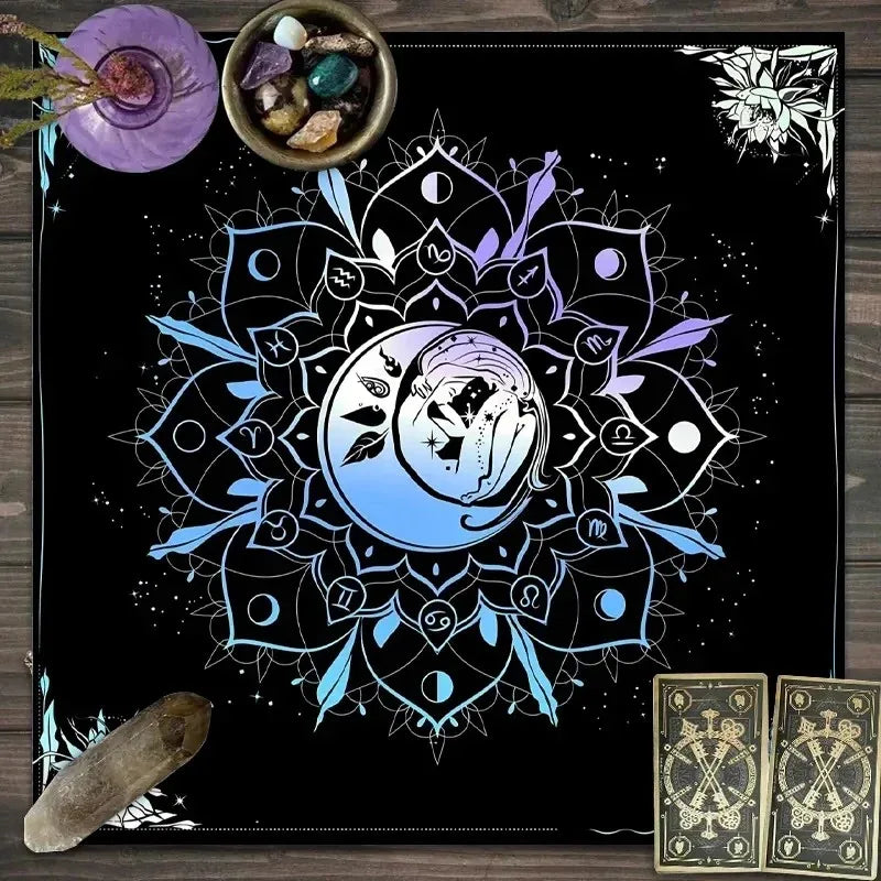 VIKAMA Moon Phase Floral Mushroom Tarot Altar Cloth Witchcraft Divination Mat Mystic Nature Ritual Tablecloth