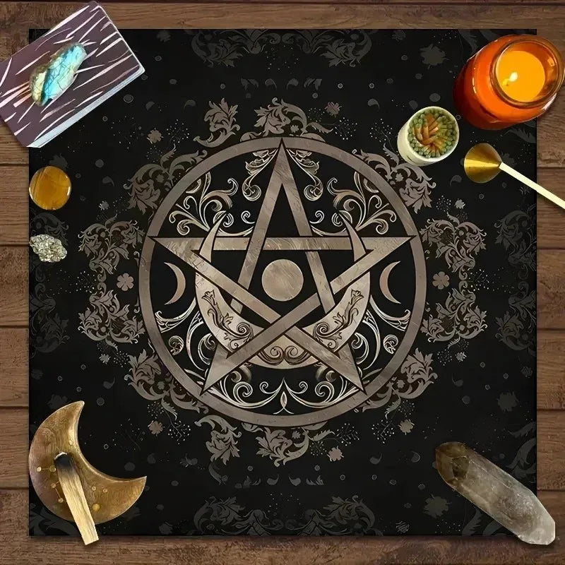 VIKAMA Moon Phase Floral Mushroom Tarot Altar Cloth Witchcraft Divination Mat Mystic Nature Ritual Tablecloth