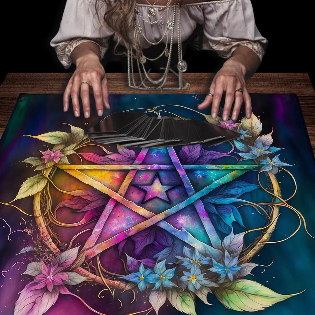 Pagan Altar Cloth with Star Pattern Vibrant Floral & Plants Vines Tarot Cloth For Divination Decor Witchcraft Oracle Cards Pads