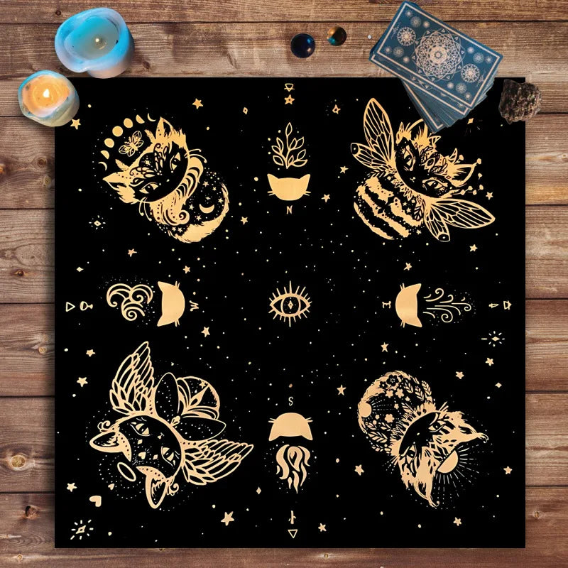 VIKAMA Moon Phase Floral Mushroom Tarot Altar Cloth Witchcraft Divination Mat Mystic Nature Ritual Tablecloth