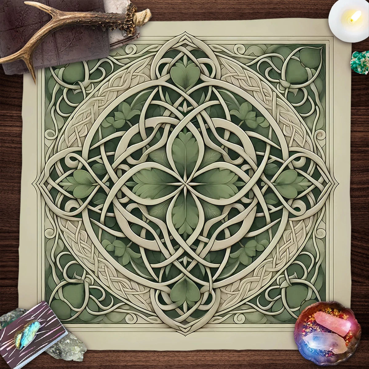 Pagan Altar Cloth with Star Pattern Vibrant Floral & Plants Vines Tarot Cloth For Divination Decor Witchcraft Oracle Cards Pads