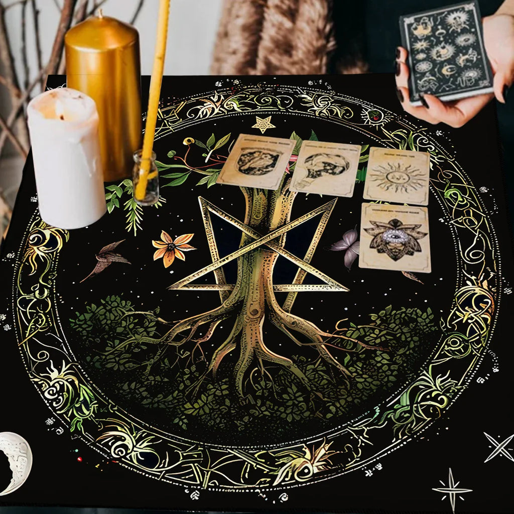 Pagan Altar Cloth with Star Pattern Vibrant Floral & Plants Vines Tarot Cloth For Divination Decor Witchcraft Oracle Cards Pads