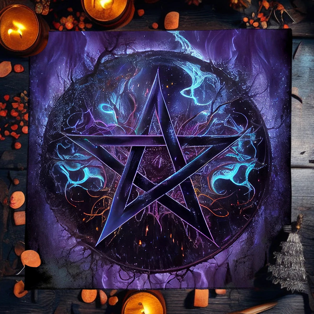 Pagan Altar Cloth with Star Pattern Vibrant Floral & Plants Vines Tarot Cloth For Divination Decor Witchcraft Oracle Cards Pads