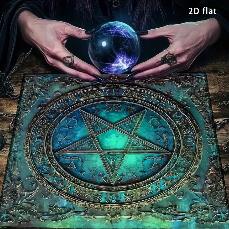 Gothic Pentagram Altar Cloth Tarot Tablecloth Mystical  Blue-green Pagan Witchcraft Divination Cloth Tarot Reading Tarot Mat