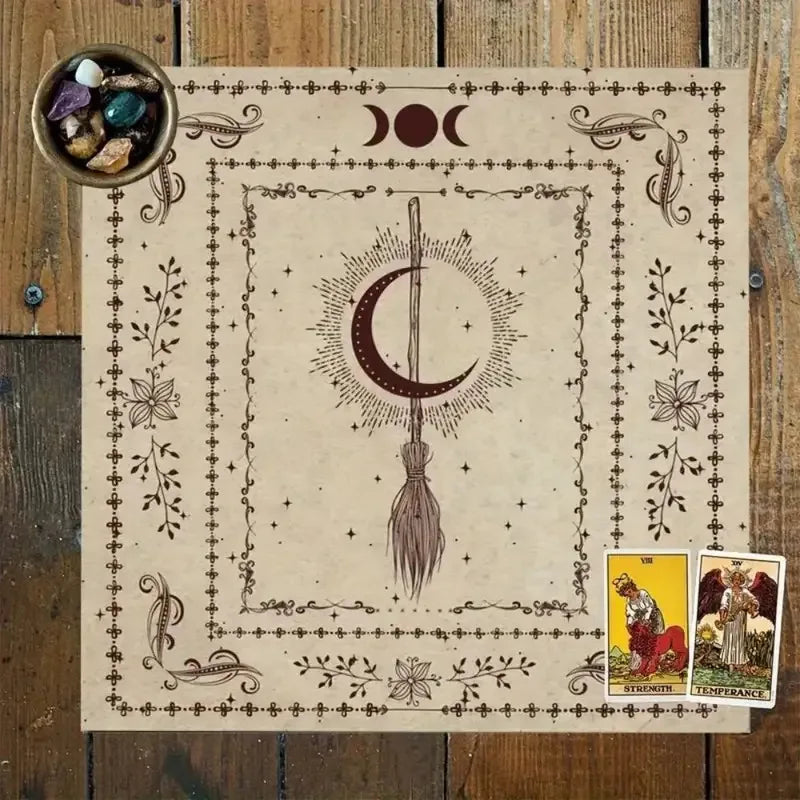 VIKAMA Butterfly Moon Tarot Tablecloth Purple Mystic Butterfly Moth Totem Bohemian-Style Meditation Mat Ritual Atmosphere Decor