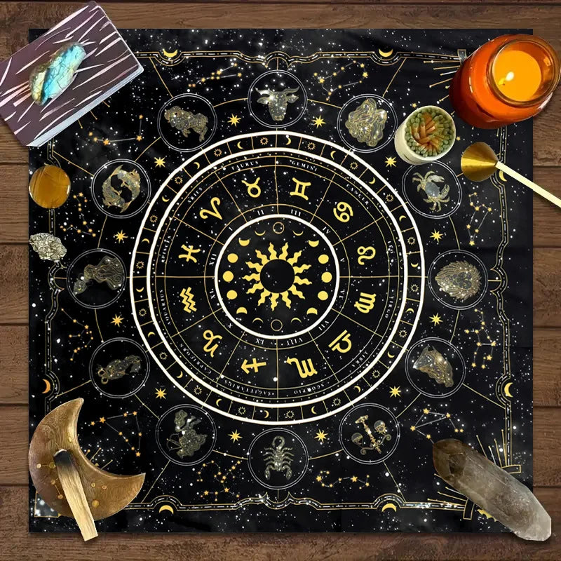 VIKAMA Moon Phase Floral Mushroom Tarot Altar Cloth Witchcraft Divination Mat Mystic Nature Ritual Tablecloth