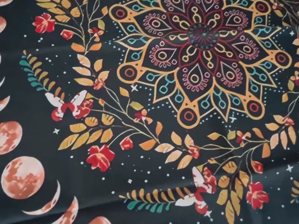 VIKAMA Moon Phase Floral Mushroom Tarot Altar Cloth Witchcraft Divination Mat Mystic Nature Ritual Tablecloth